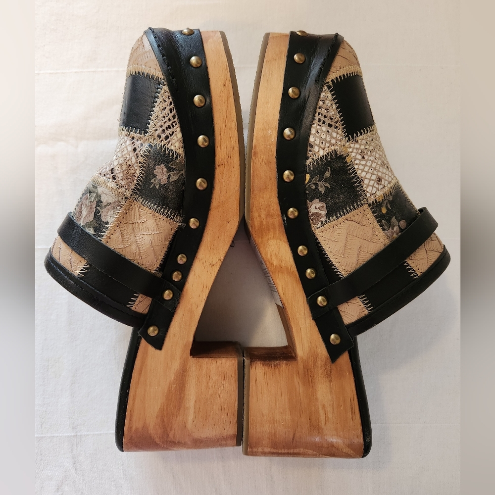 Free People Black and Tan Patchwork Clogs